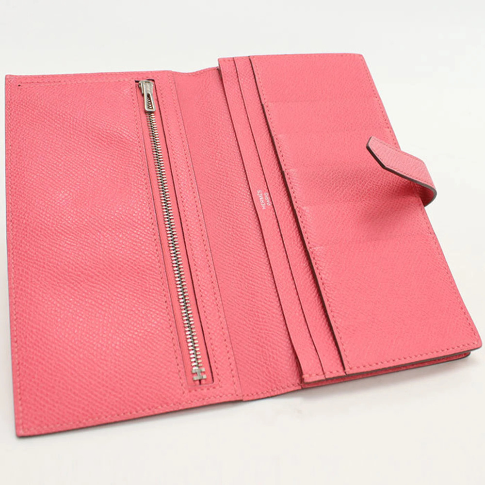 HERMES Bearn Soufflé Bi-fold Long Wallet, A Stamp, Women's, Pink - Picture 8 of 8